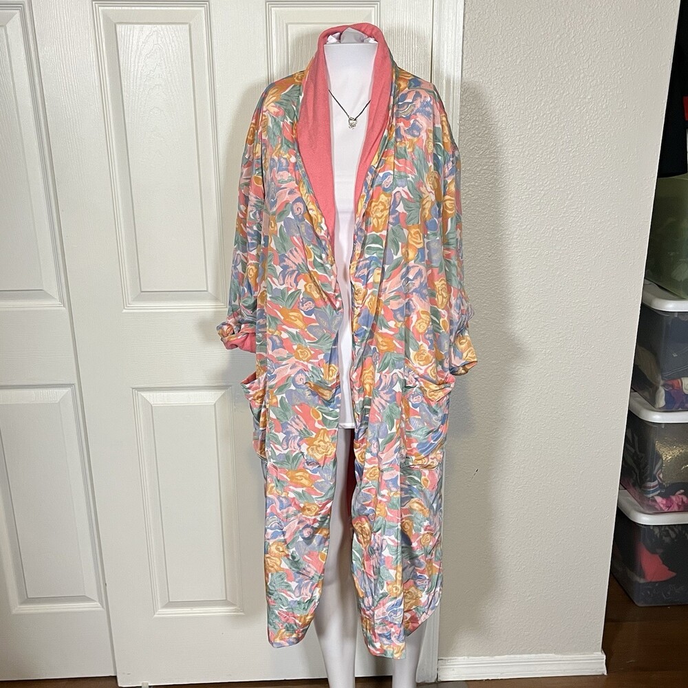 Victoria’s Secret Vintage Gold Label Floral Satin Robe Tie Waist One Size